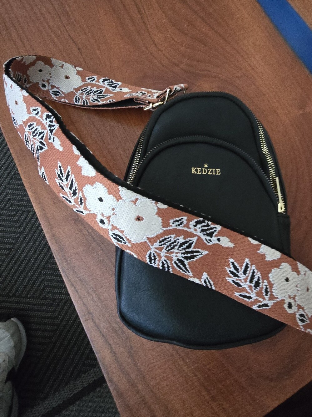 KEDZIE Black Mini Backpack Bag with Floral Strap - Picture 2 of 8